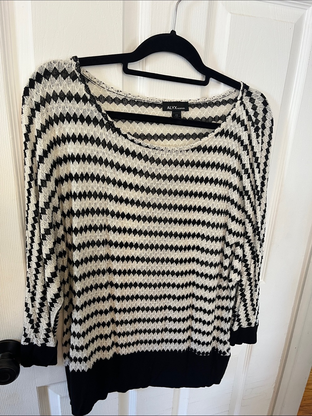Alyx Black and White Geometric Knit Scoop Neck Sweater